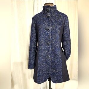 Kensie Warm WOOL Blue Black Timeless Quiet Luxury Business Casual Pea Coat L